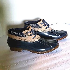 Mens J. H. Bass Leather/Rubber Duck Shoes. Brown/Navy. Sz 8. New W/O Tags
